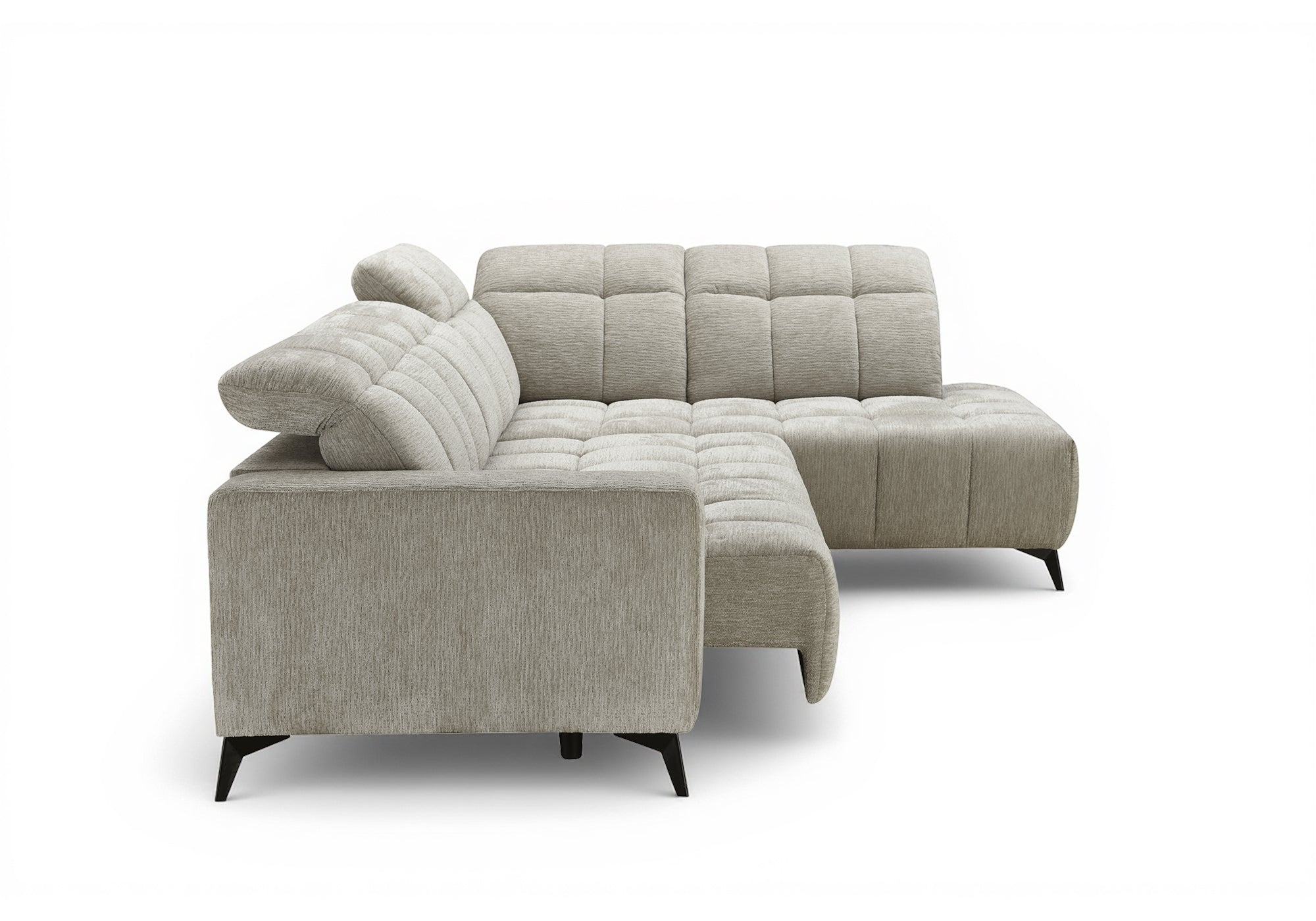 Sofá esquinero reclinable eléctrico ALVAR en terciopelo jaspeado beige - Esquinero derecho