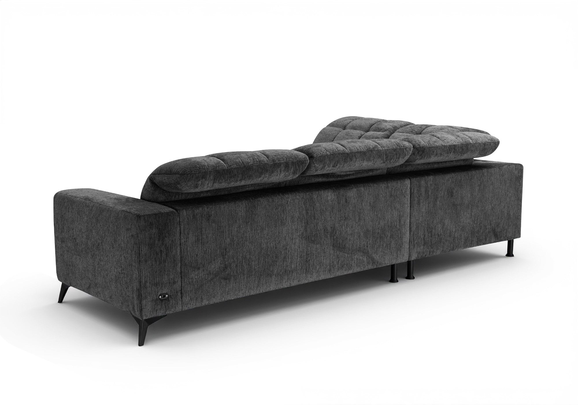 Sofá esquinero reclinable eléctrico ALVAR en terciopelo gris jaspeado - Esquina izquierda