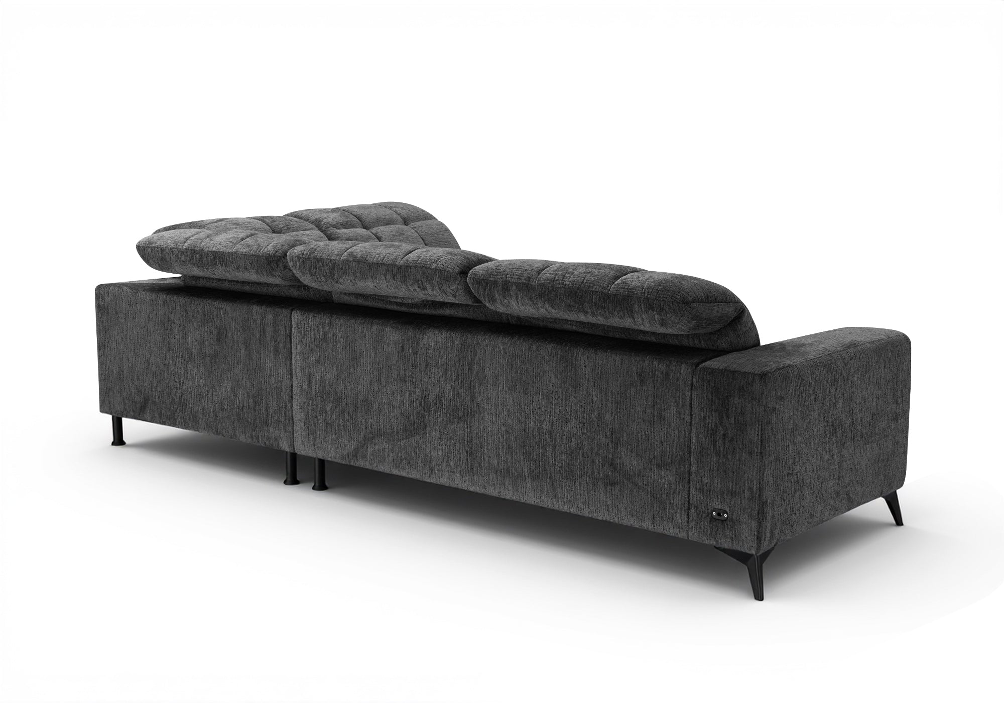 Sofá esquinero reclinable eléctrico ALVAR en terciopelo gris jaspeado - Esquinero derecho