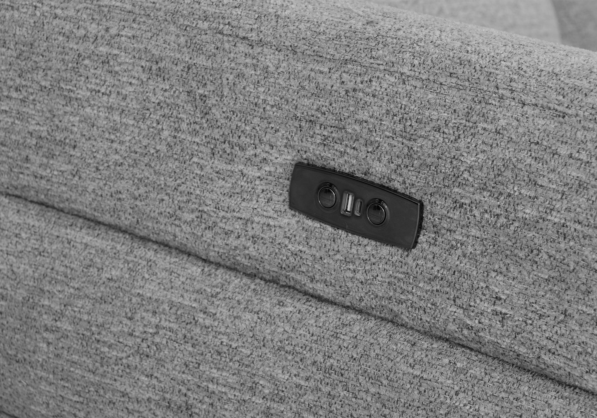 Sofá reclinable eléctrico de 3 plazas DAVY en tela bouclé gris