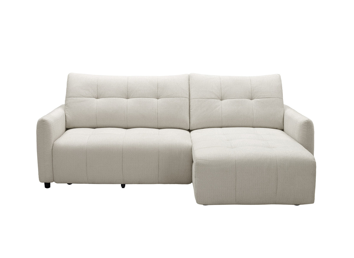 Sofá esquinero relax reversible con cómoda en tejido texturado beige KALINKA