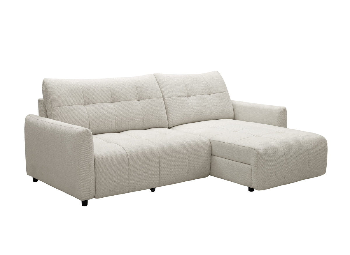 Sofá esquinero relax reversible con cómoda en tejido texturado beige KALINKA