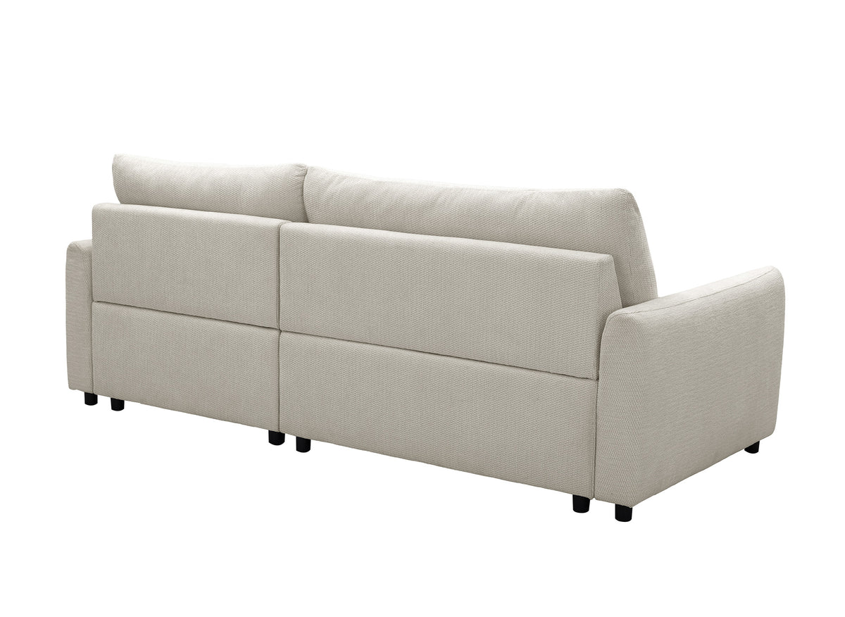Sofá esquinero relax reversible con cómoda en tejido texturado beige KALINKA