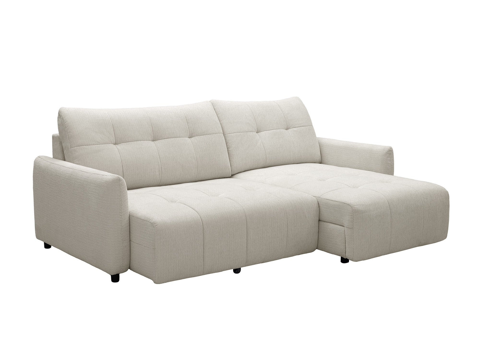 Sofá esquinero relax reversible con cómoda en tejido texturado beige KALINKA