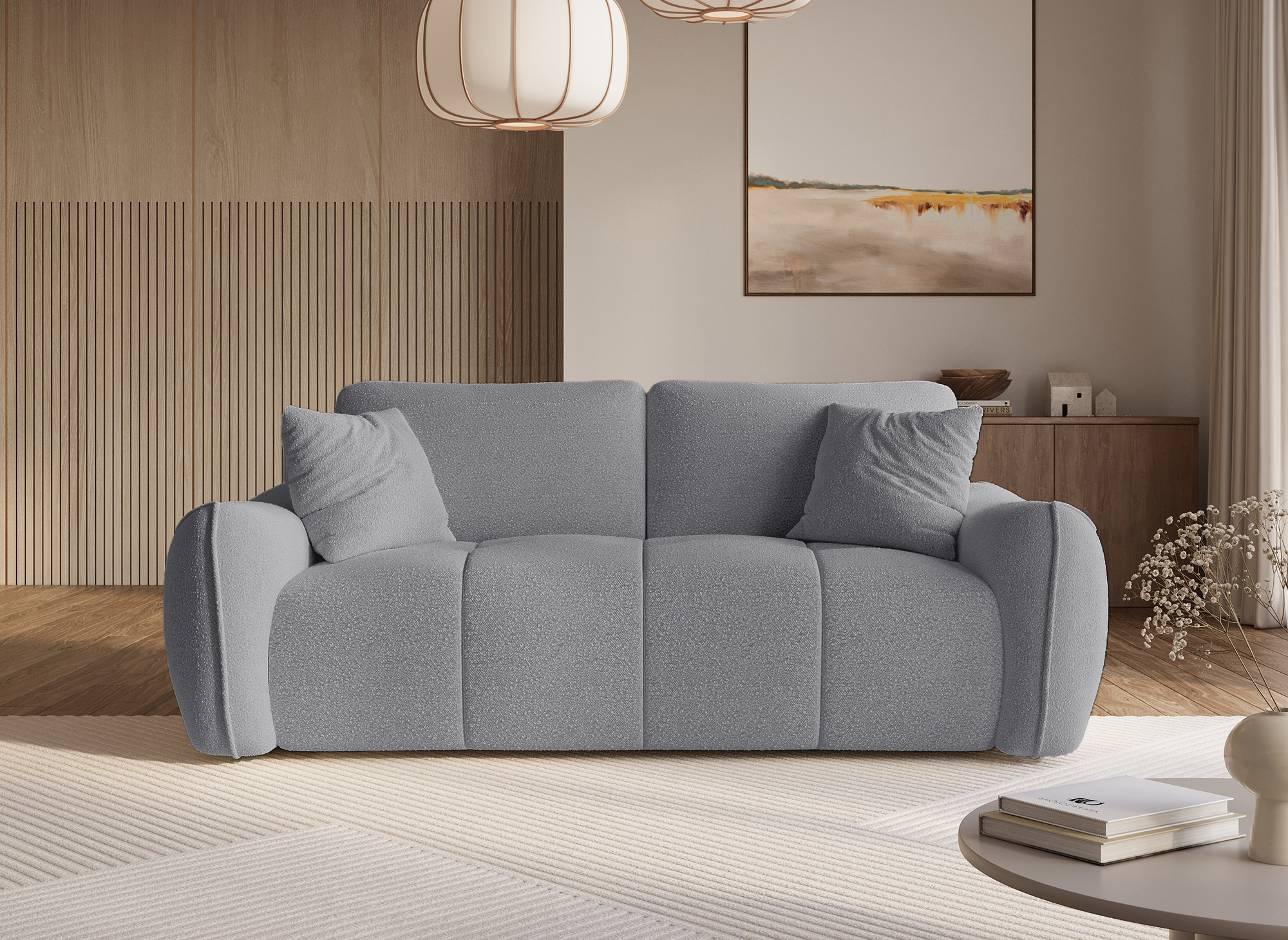 Sofá EZRA de 3 plazas en tejido bouclé gris
