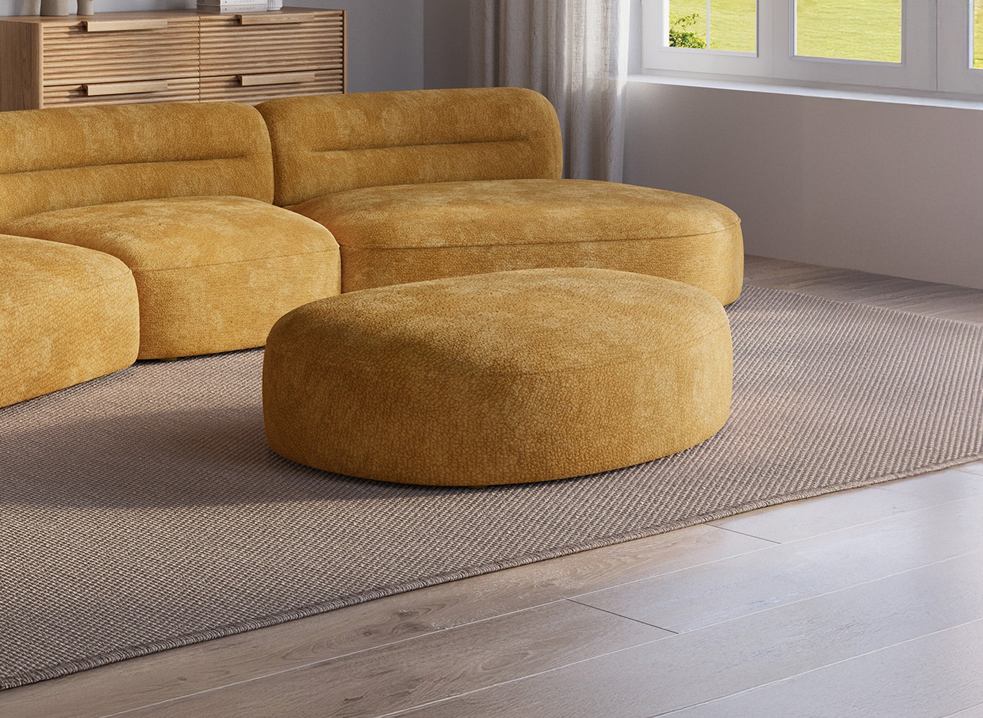 Puf de terciopelo tejido color mostaza IMENIA