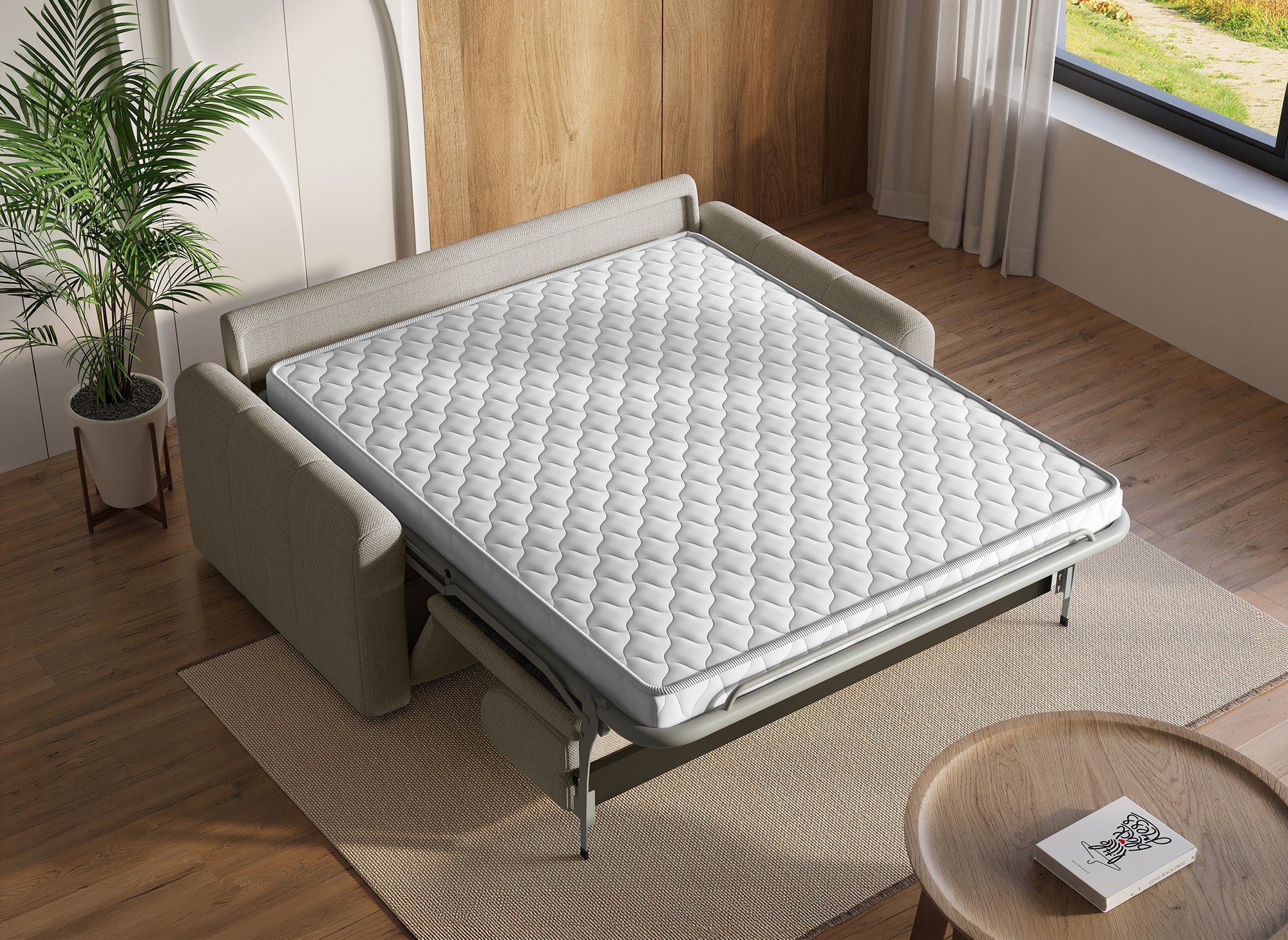 Sofá convertible express de 3 plazas ISANDRO en tejido beige