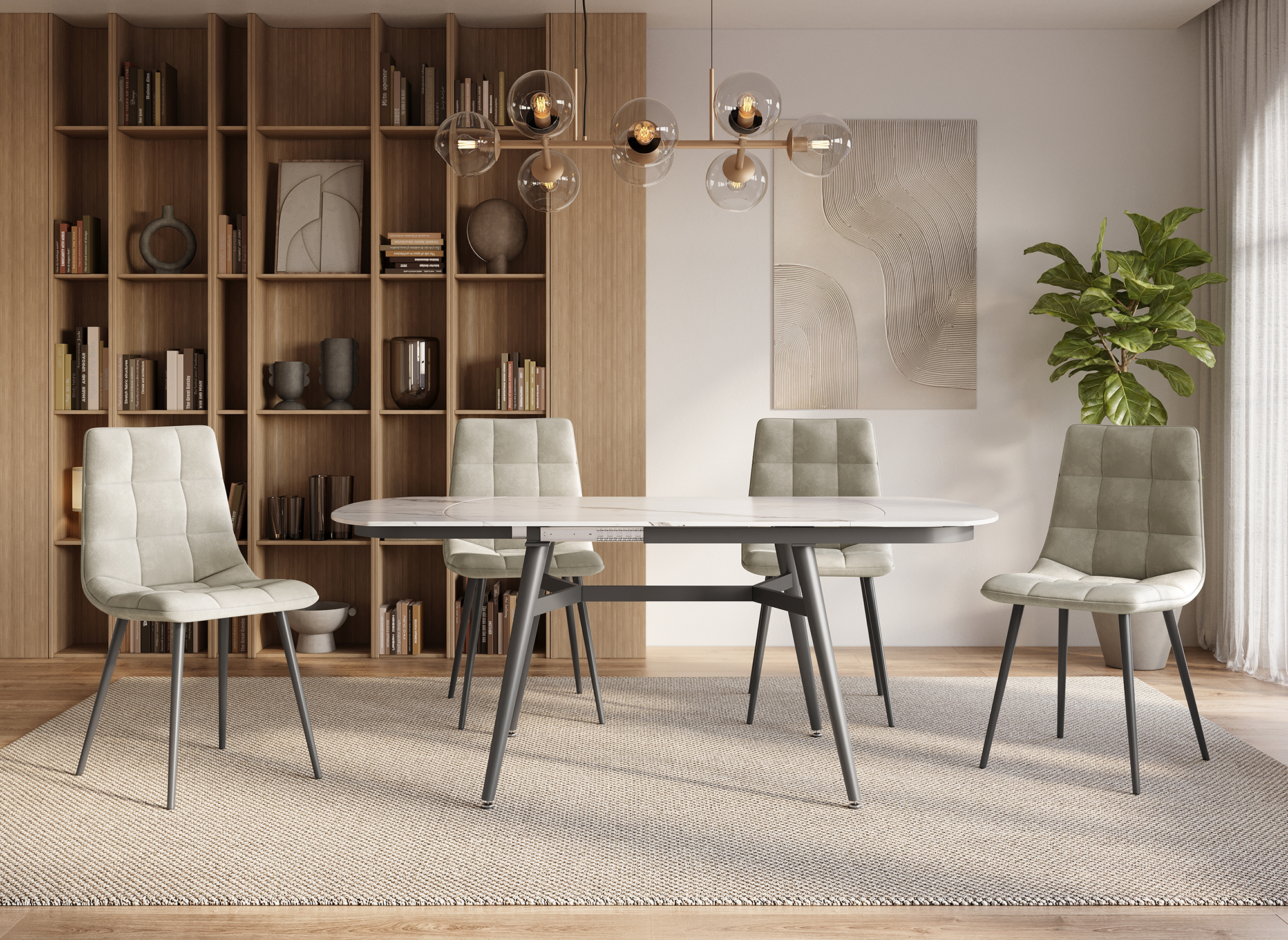 Mesa de comedor rectangular extensible JENA con efecto mármol