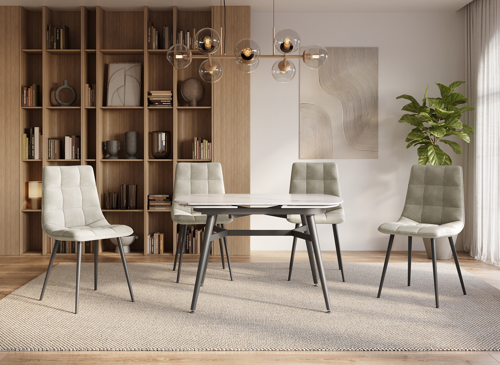 Mesa de comedor rectangular extensible JENA con efecto mármol