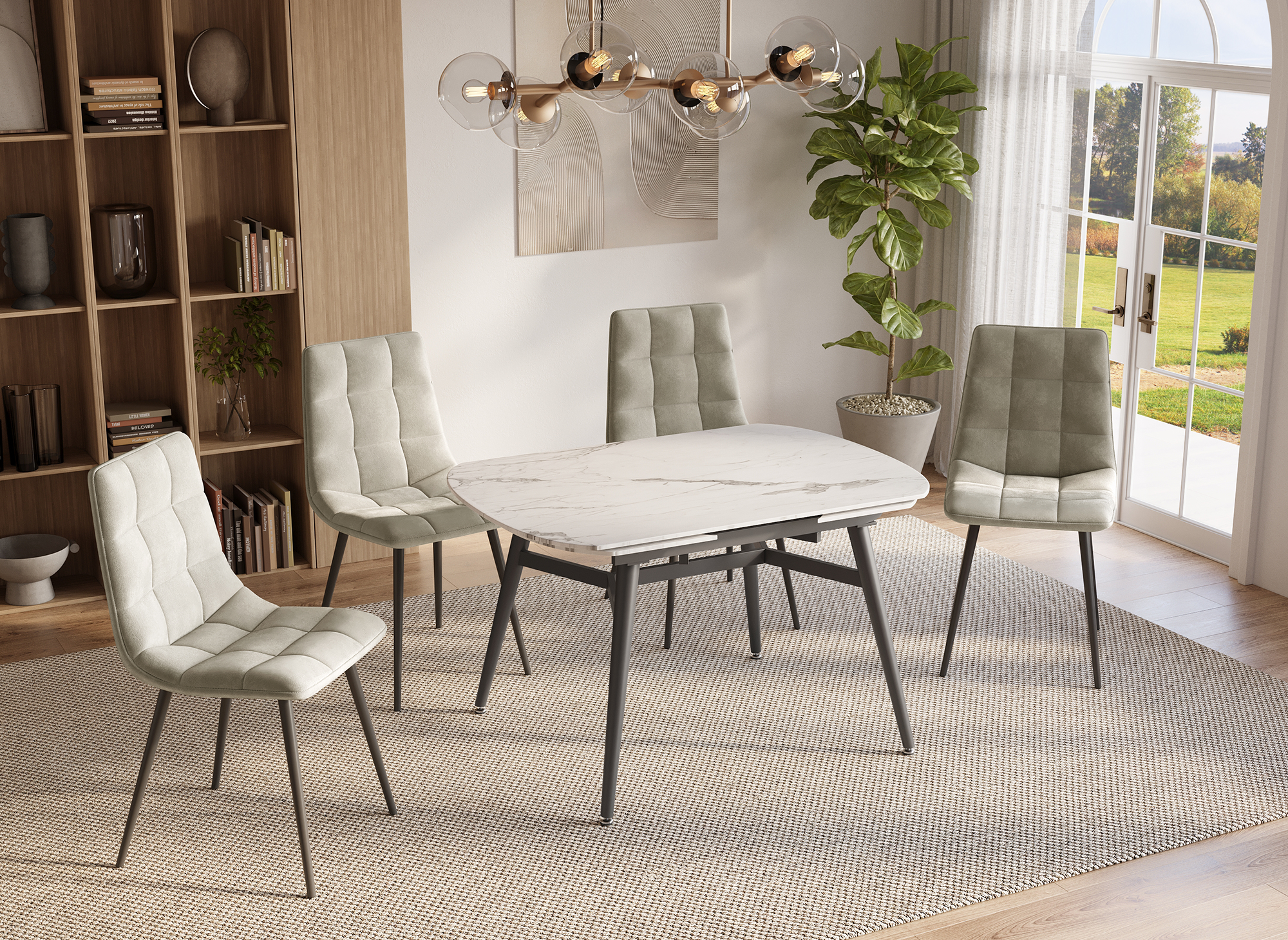 Mesa de comedor rectangular extensible JENA con efecto mármol