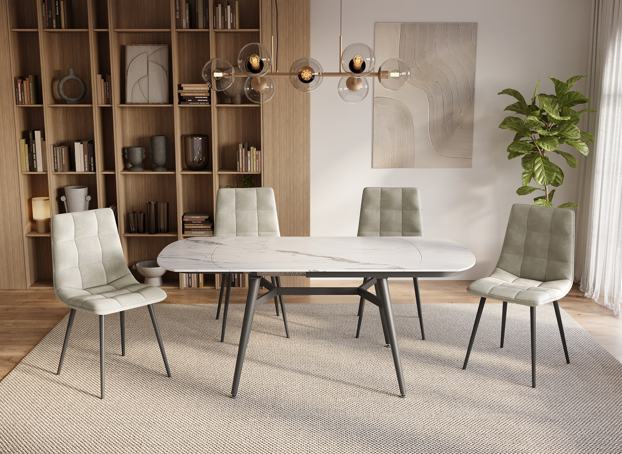 Mesa de comedor rectangular extensible JENA con efecto mármol