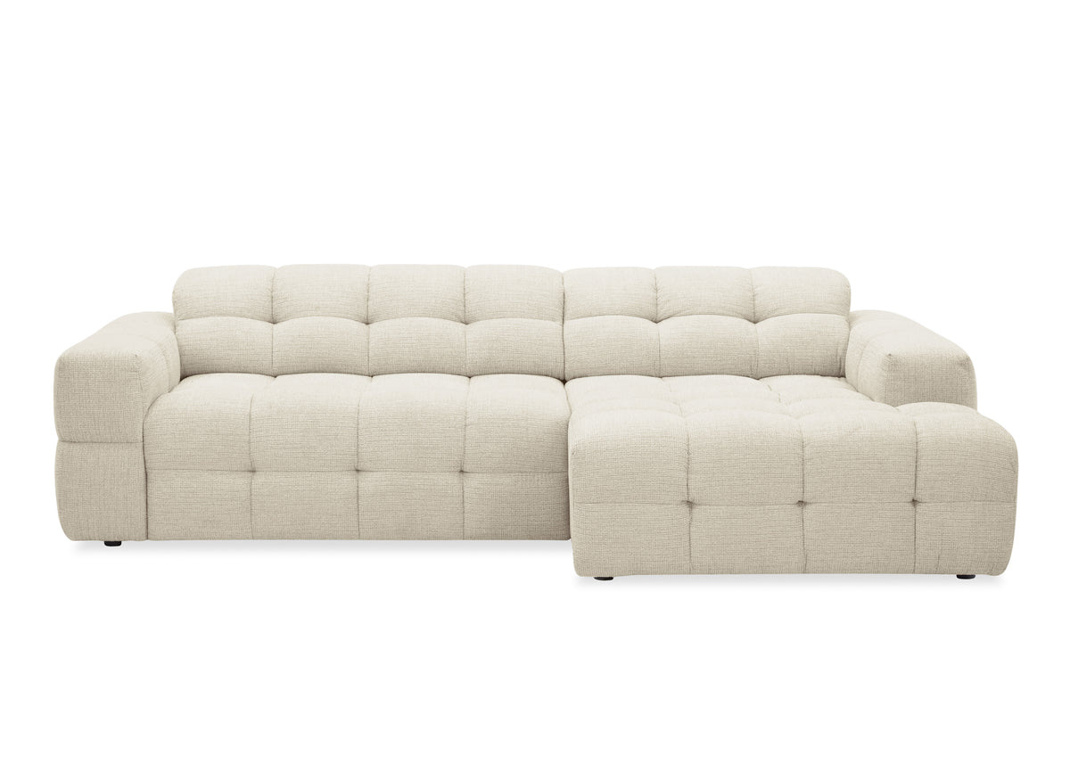 Sofá esquinero relax de terciopelo texturizado beige FEDORA - Ángulo derecho