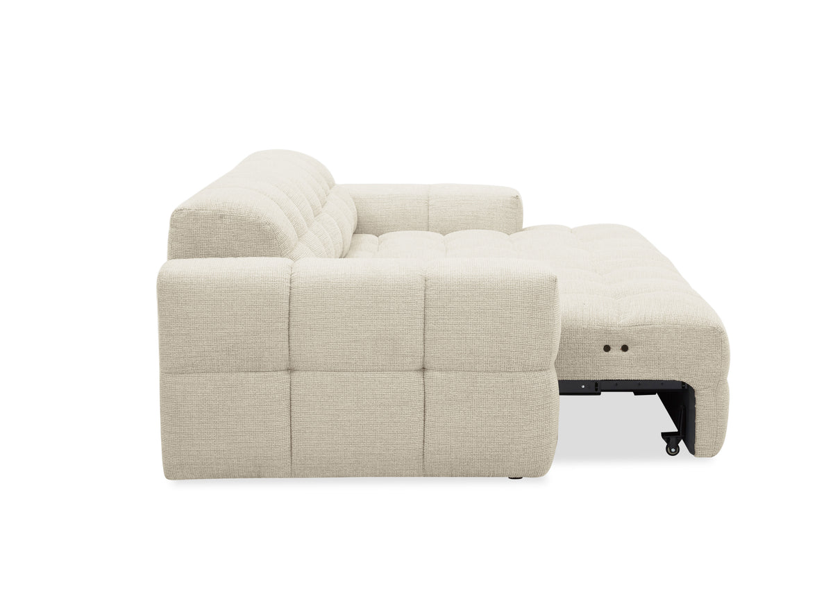 Sofá esquinero relax de terciopelo texturizado beige FEDORA - Ángulo derecho