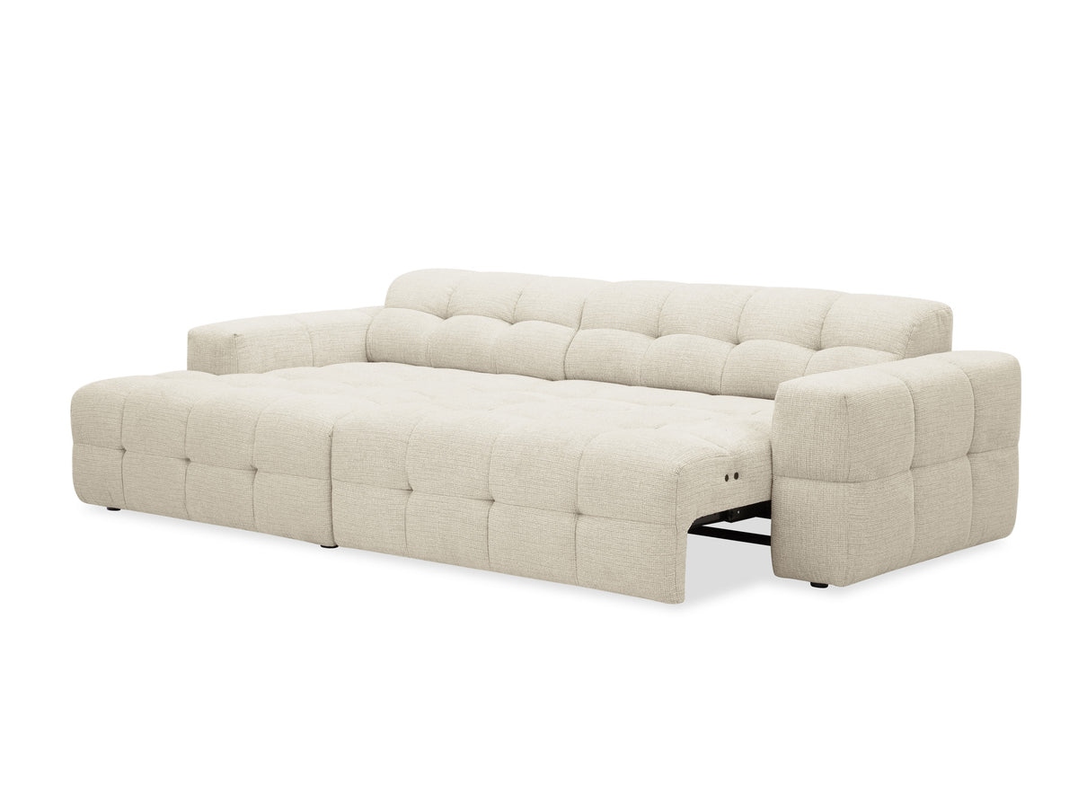 Sofá esquinero relax de terciopelo texturizado beige FEDORA - Esquina izquierda