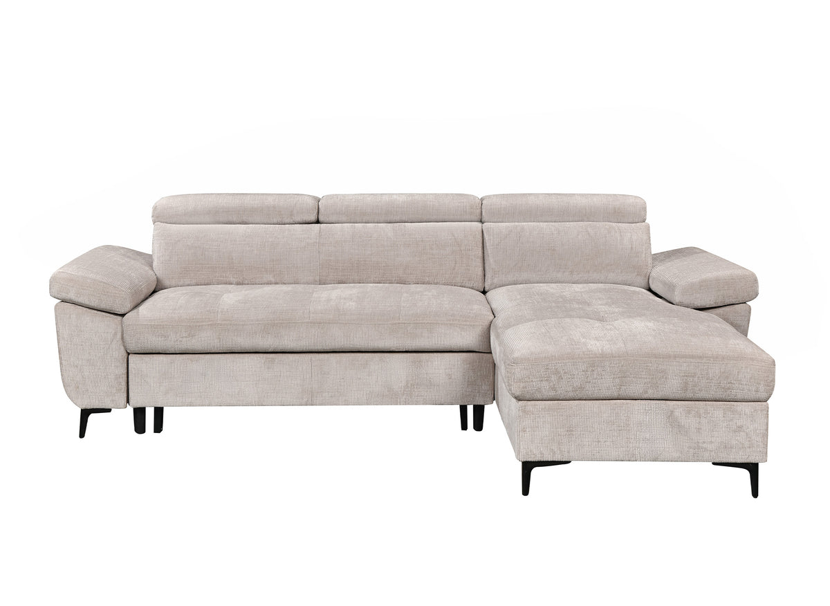 Sofá esquinero convertible en terciopelo jaspeado beige MONICA - Ángulo recto