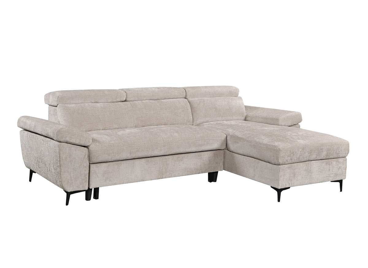 Sofá esquinero convertible en terciopelo jaspeado beige MONICA - Ángulo recto