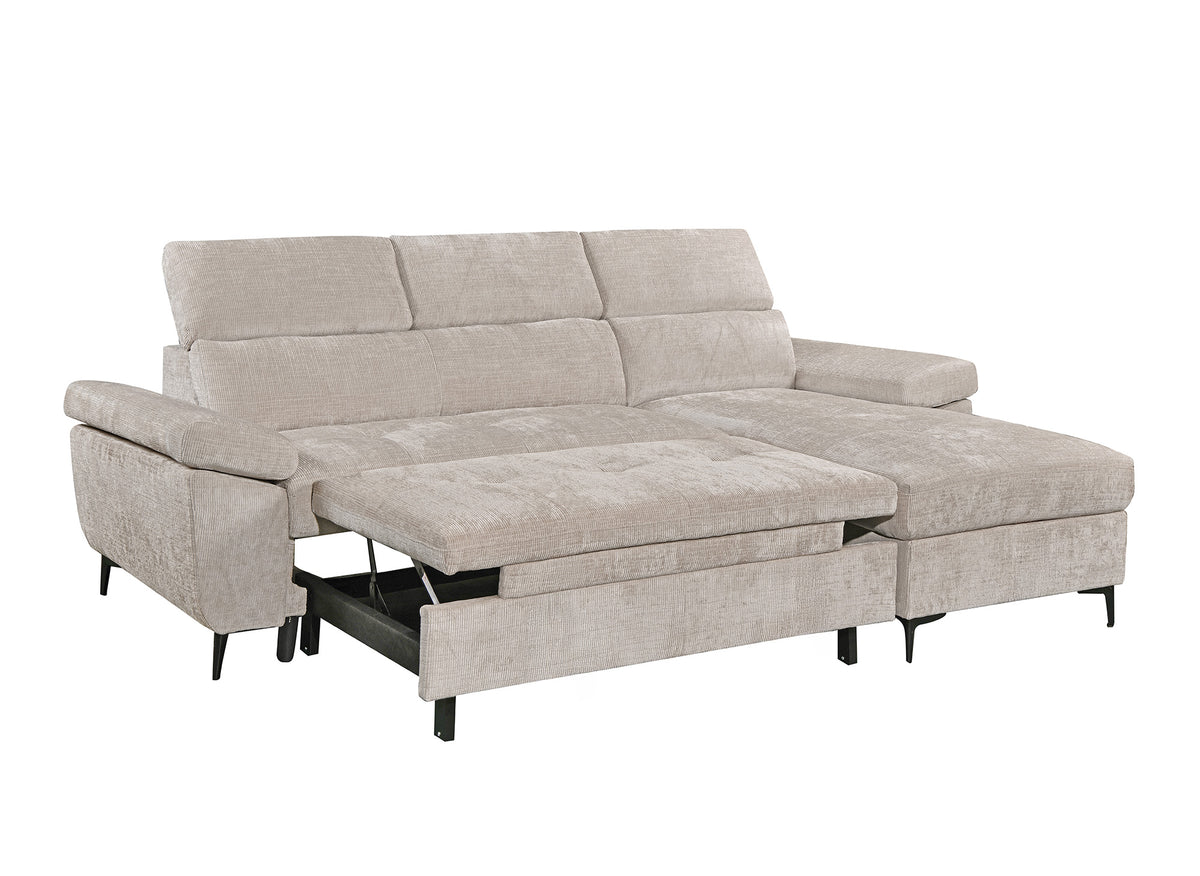 Sofá esquinero convertible en terciopelo jaspeado beige MONICA - Ángulo recto
