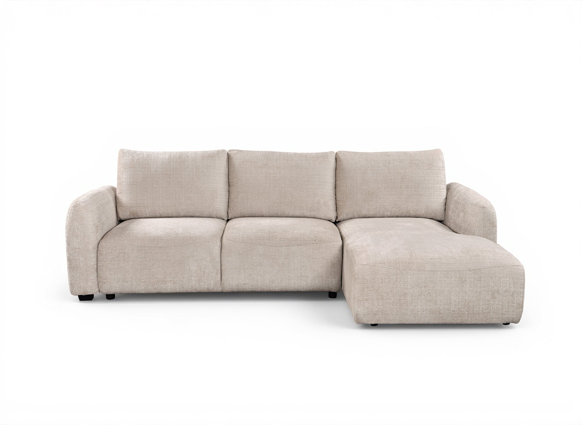 Sofá esquinero convertible MARLA con almacenaje en terciopelo beige jaspeado - Esquina derecha