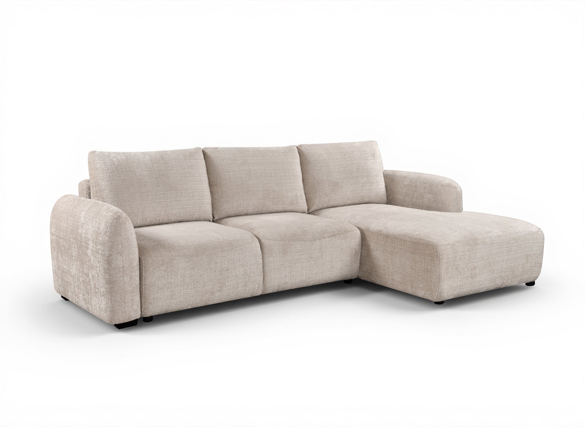 Sofá esquinero convertible MARLA con almacenaje en terciopelo beige jaspeado - Esquina derecha