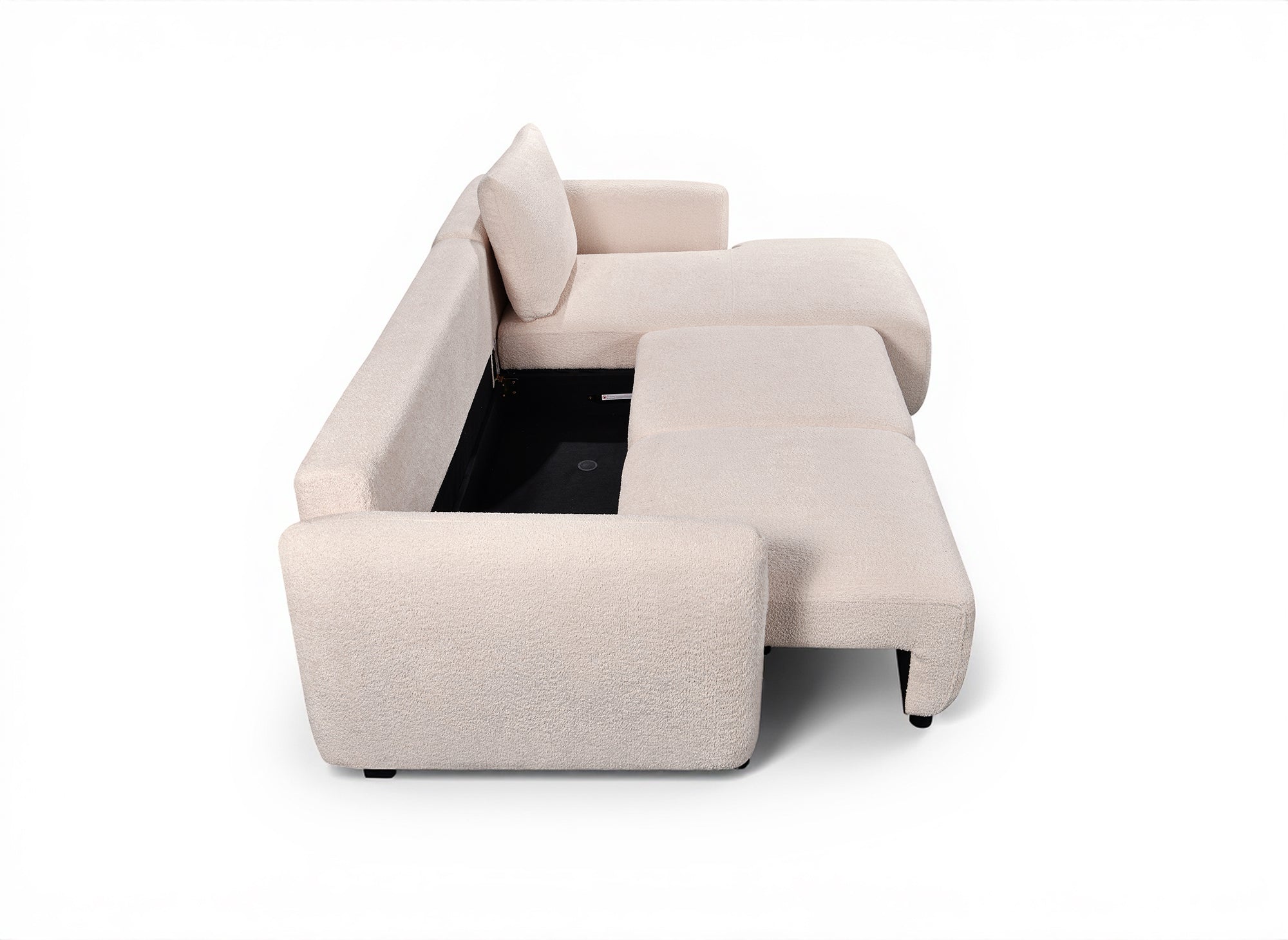 Sofá esquinero convertible MARLA con almacenaje en tela bouclé beige - Esquinero derecho