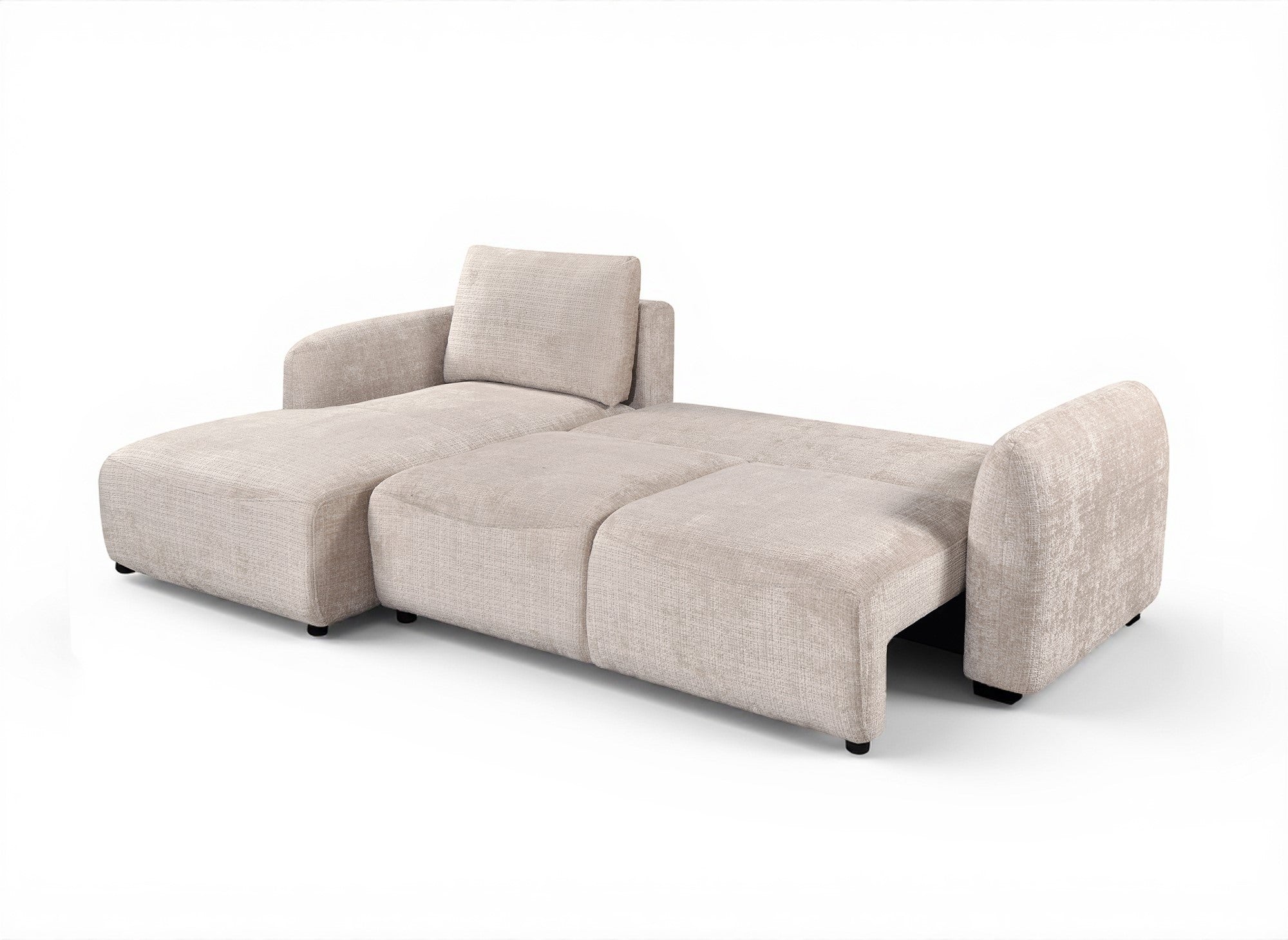 Sofá esquinero convertible MARLA con almacenaje en terciopelo beige jaspeado - Esquina izquierda