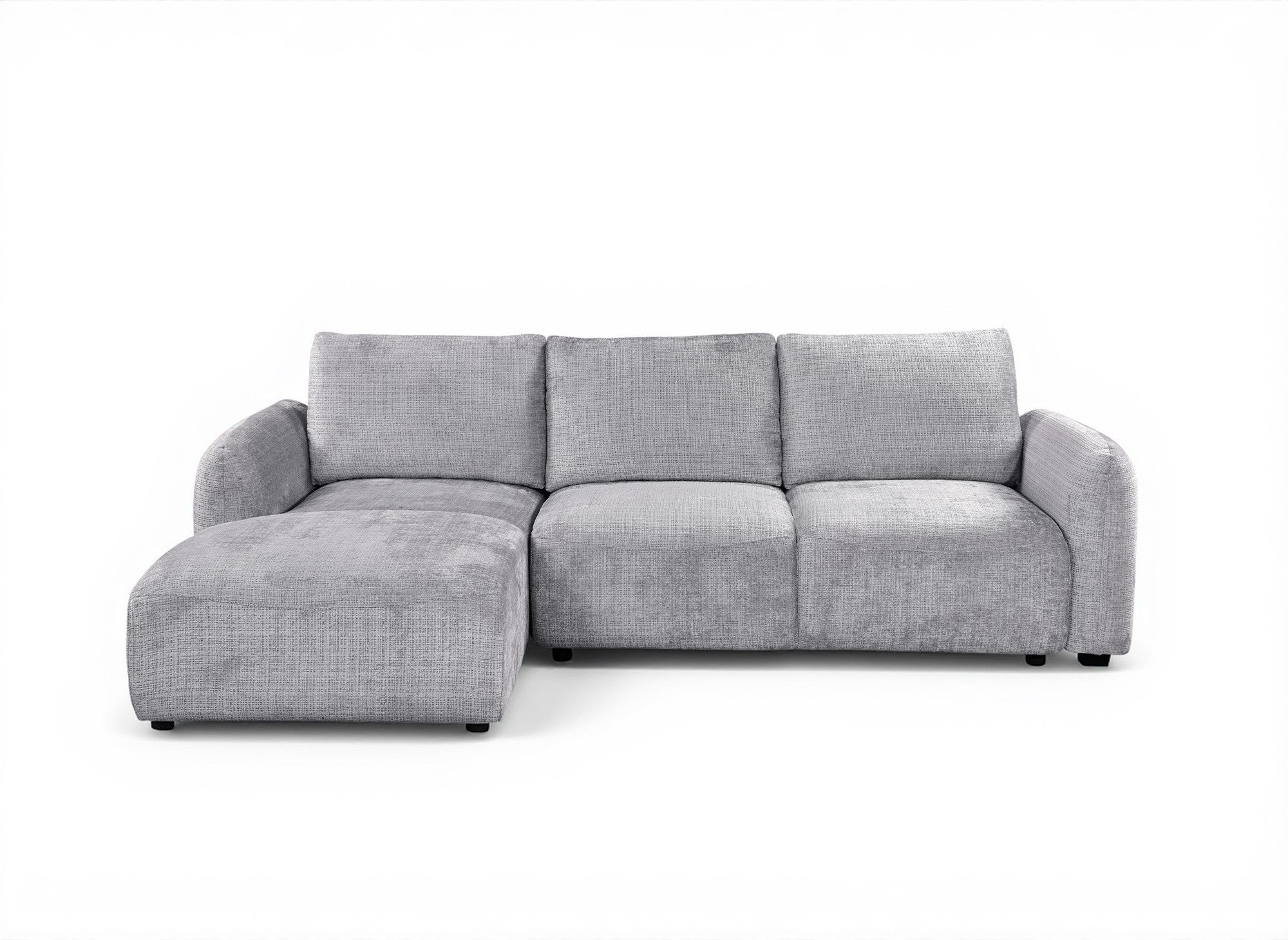 Sofá esquinero convertible MARLA con almacenaje en terciopelo gris jaspeado - Esquina izquierda