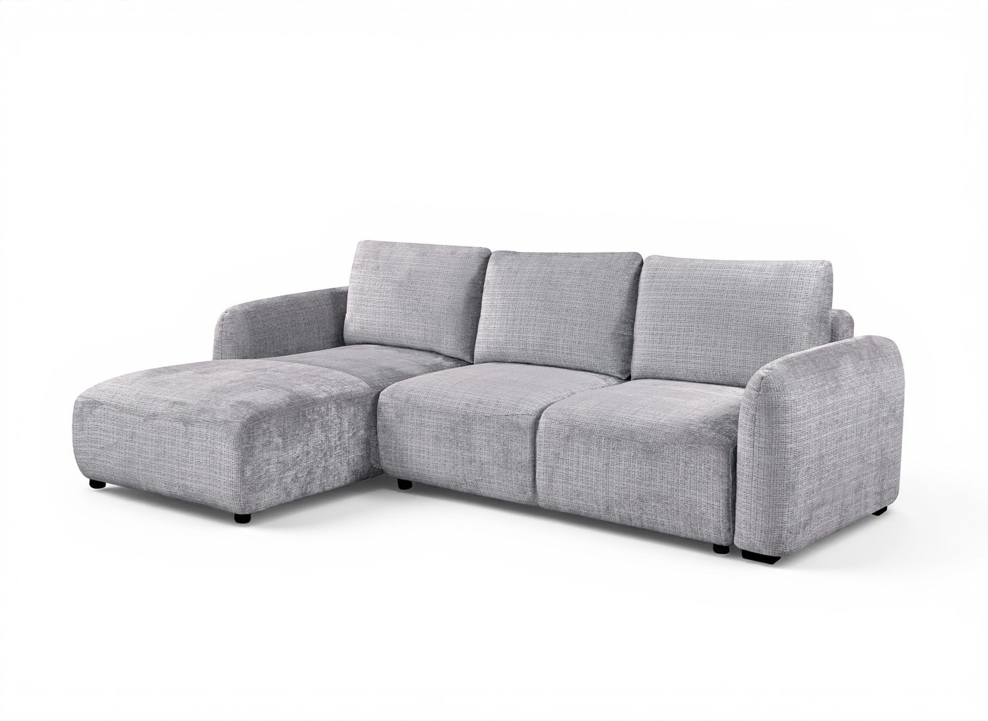 Sofá esquinero convertible MARLA con almacenaje en terciopelo gris jaspeado - Esquina izquierda