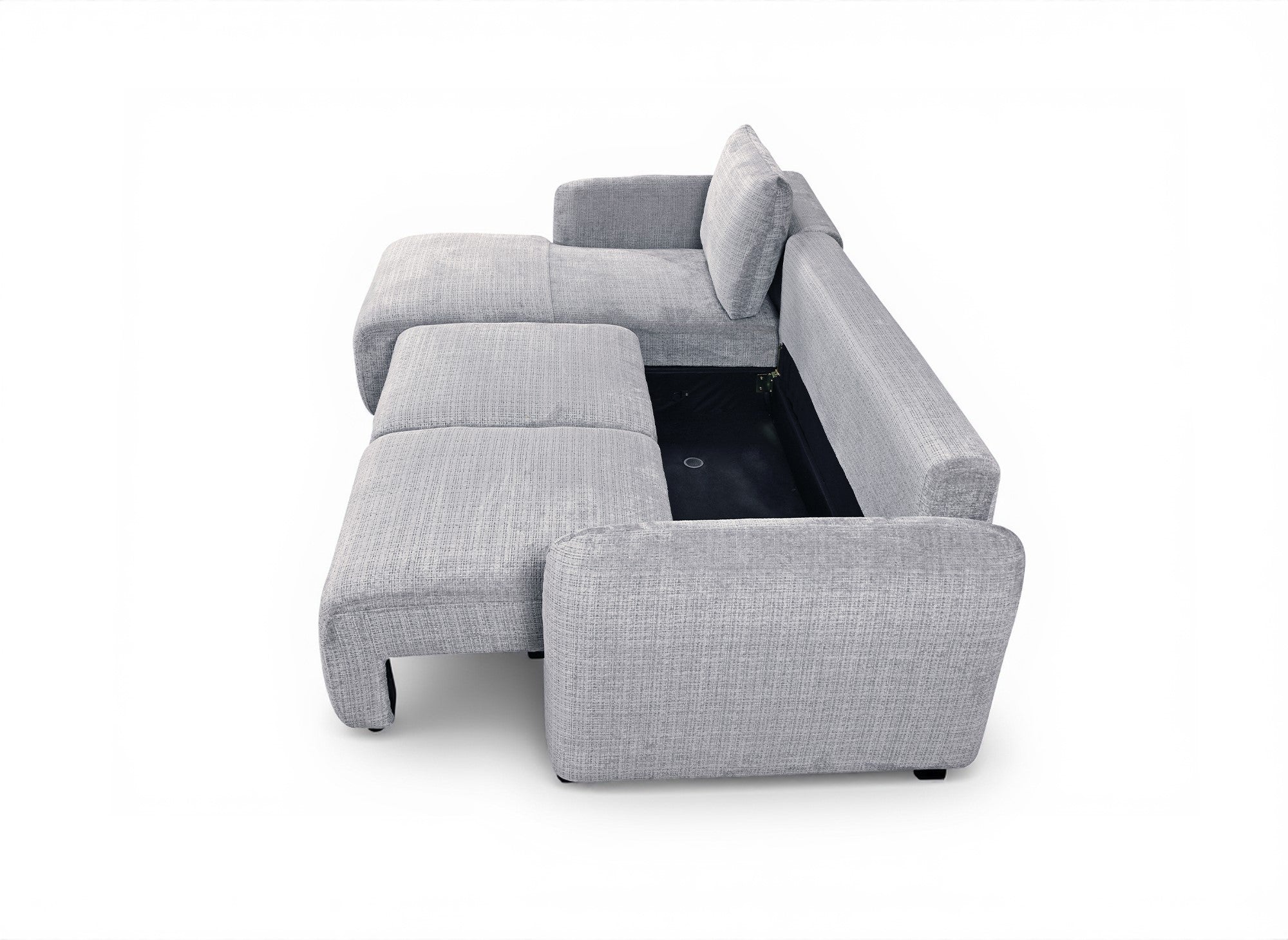 Sofá esquinero convertible MARLA con almacenaje en terciopelo gris jaspeado - Esquina izquierda