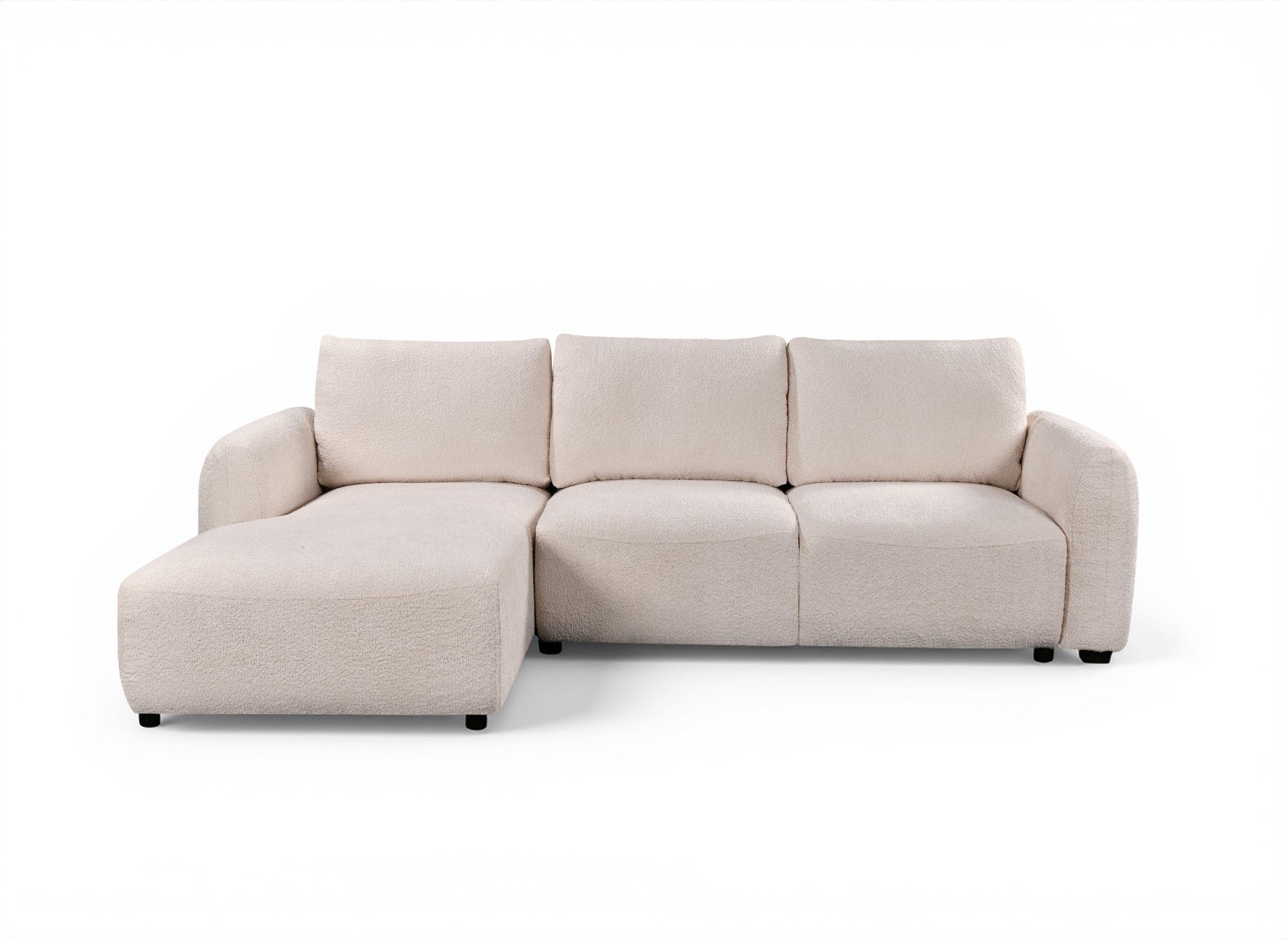 Sofá cama esquinero MARLA con almacenaje en tela bouclé beige - Esquina izquierda