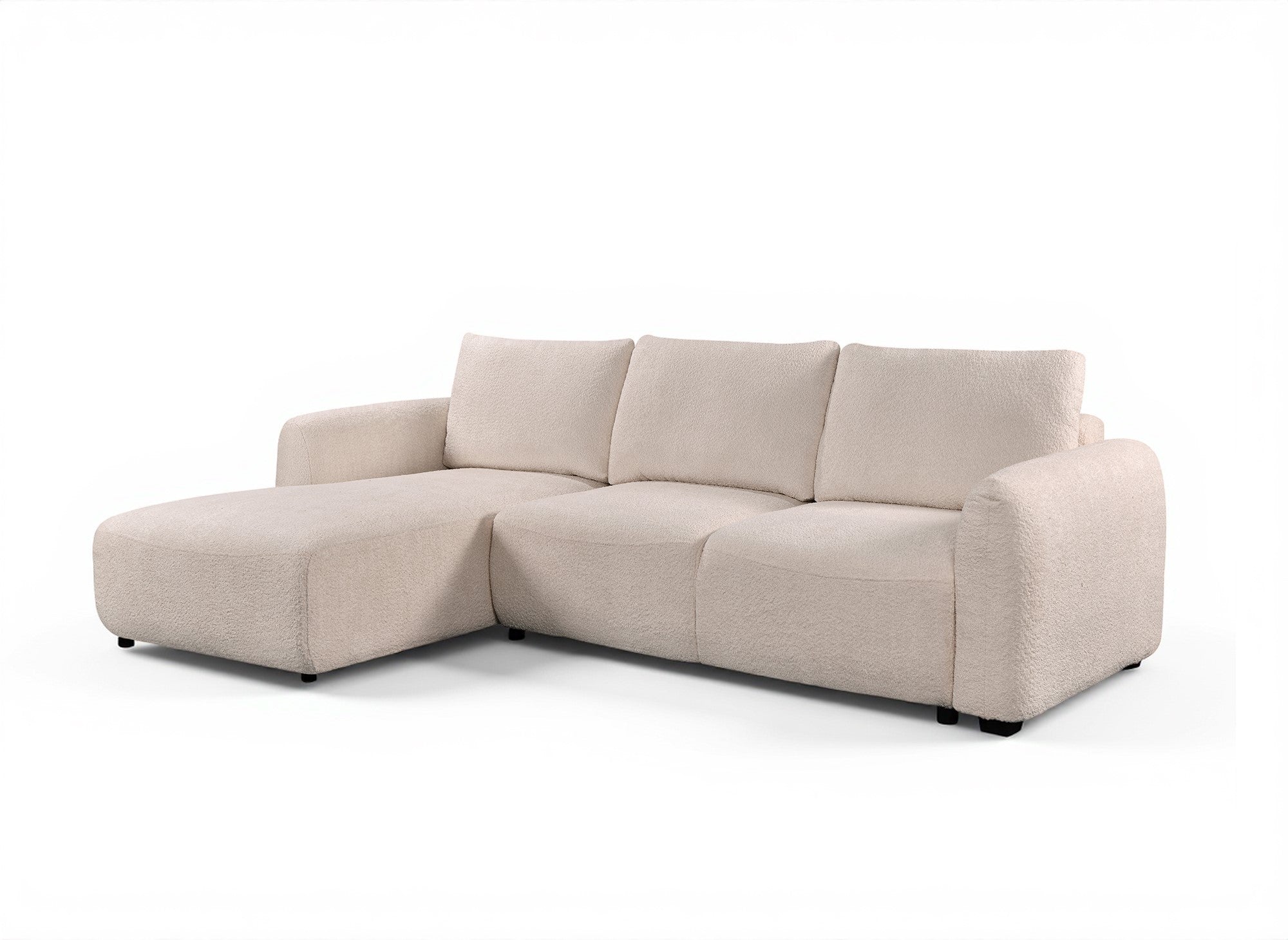 Sofá cama esquinero MARLA con almacenaje en tela bouclé beige - Esquina izquierda