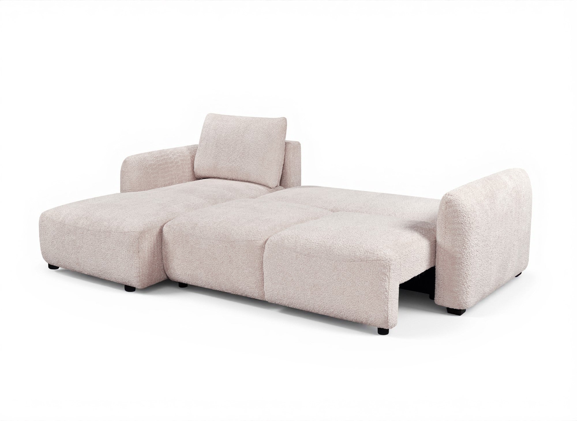 Sofá cama esquinero MARLA con almacenaje en tela bouclé beige - Esquina izquierda