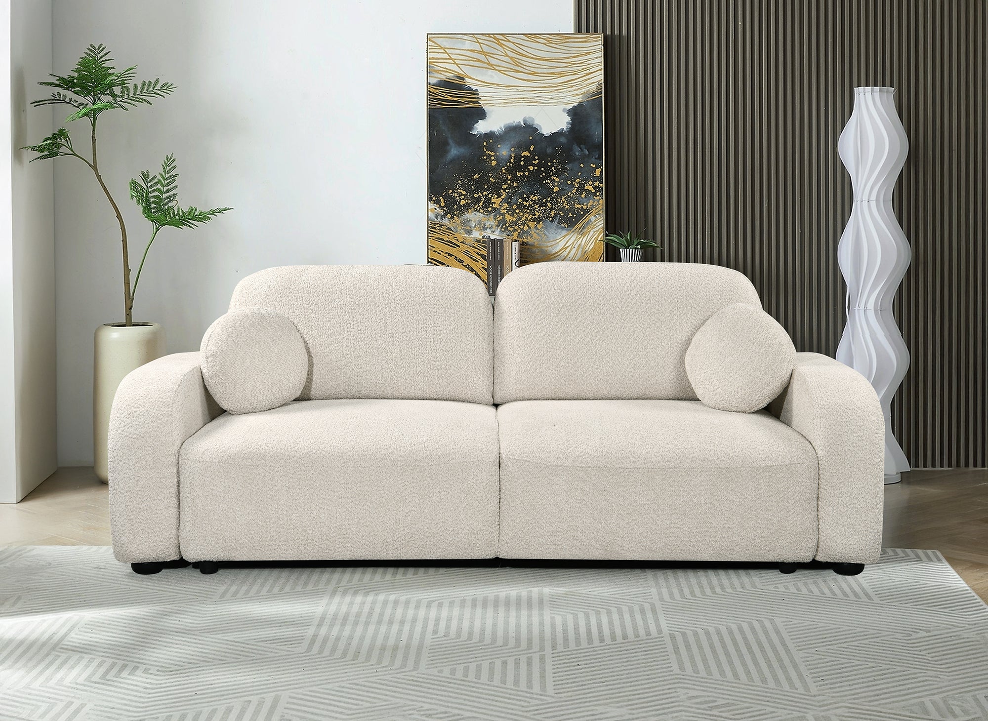 Sofá convertible de 3 plazas MAYORA en tejido bouclé crudo