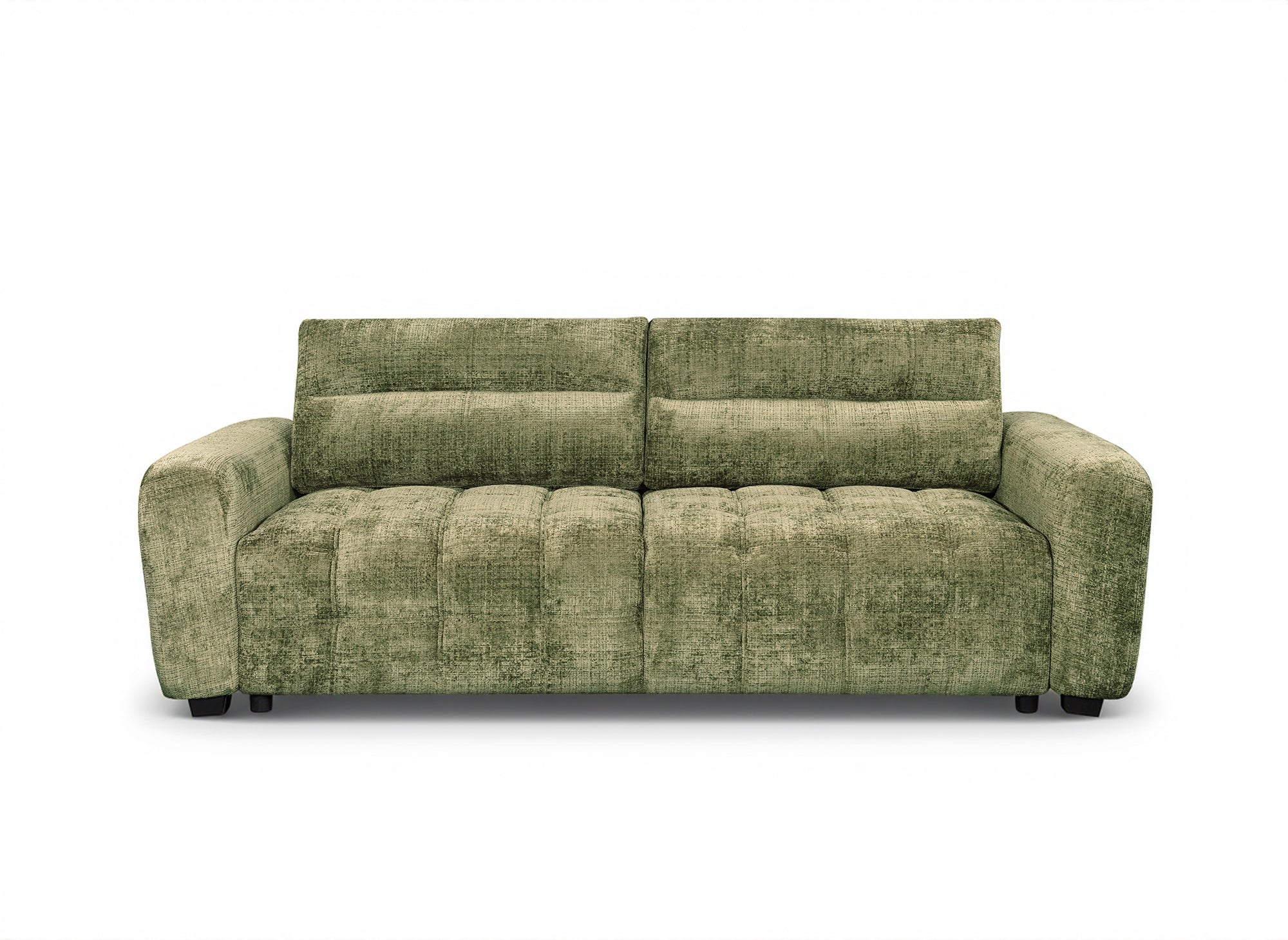 Sofá cama RALYA de 3 plazas con almacenaje en terciopelo jaspeado verde oliva