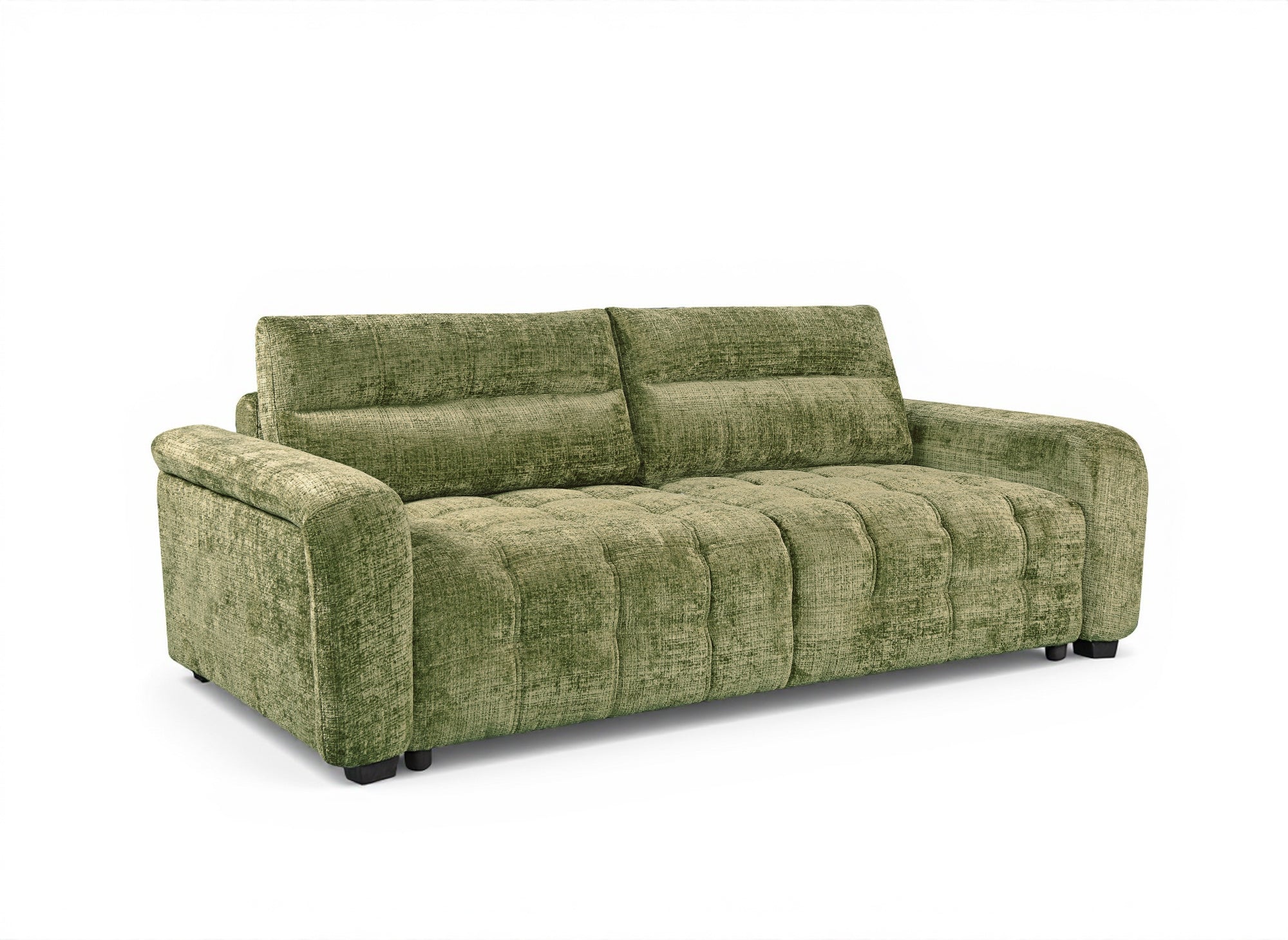 Sofá cama RALYA de 3 plazas con almacenaje en terciopelo jaspeado verde oliva