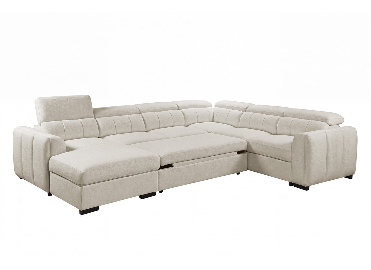 Sofá panorámico convertible con cómoda en tejido rizo beige NAJAH - Esquina izquierda