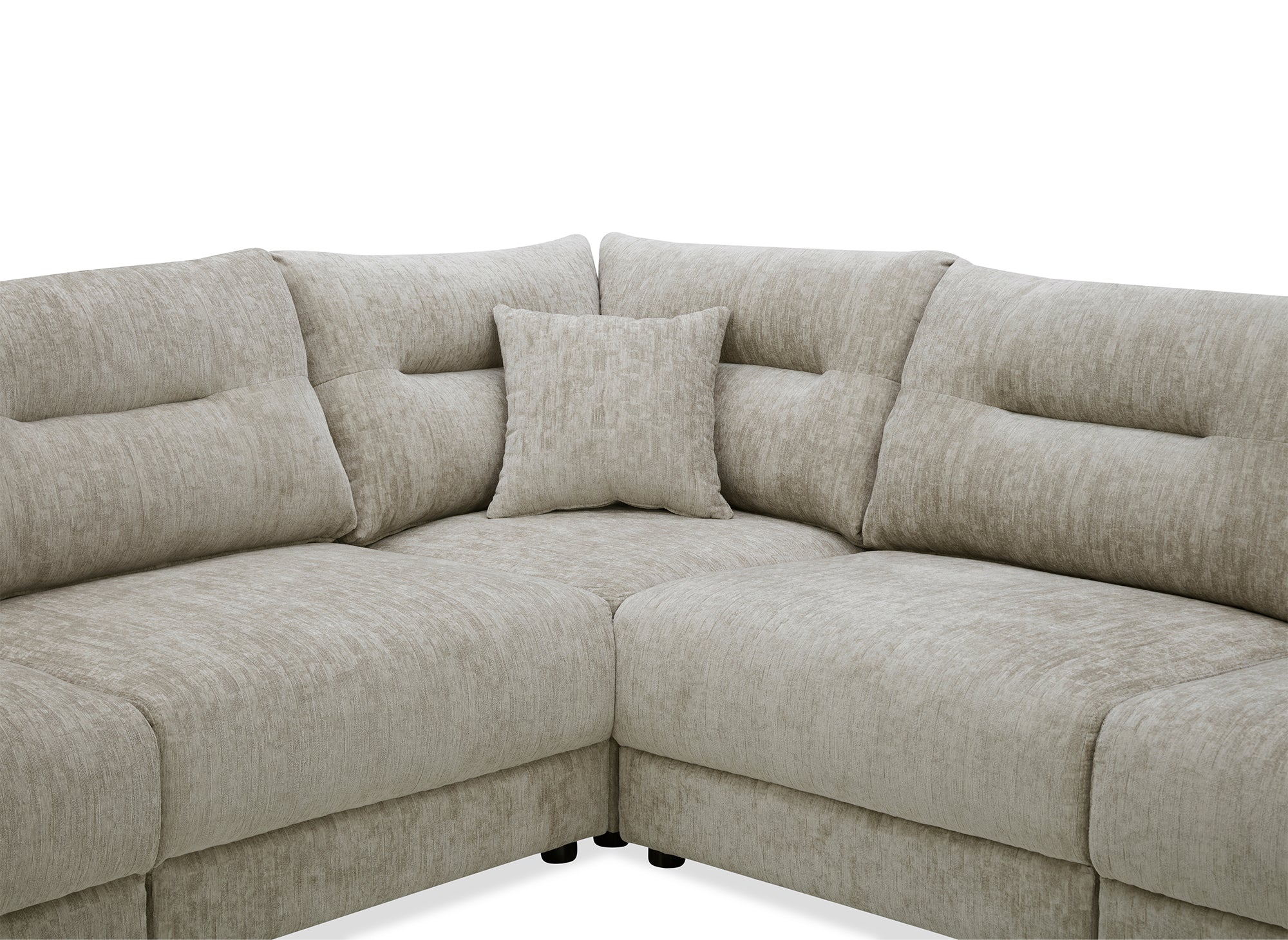 Sofá esquinero BALIANE de terciopelo jaspeado color topo