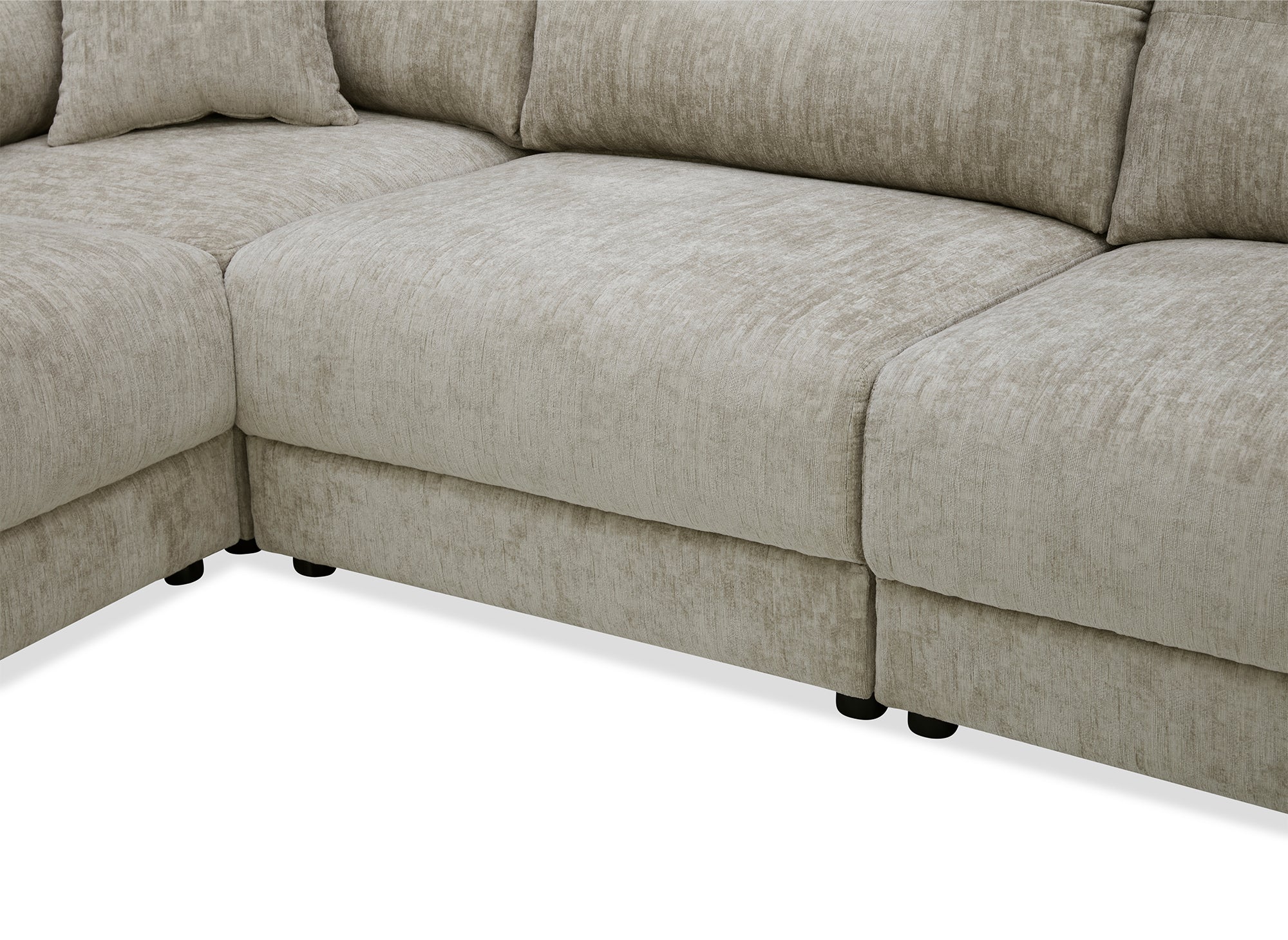 Sofá esquinero BALIANE de terciopelo jaspeado color topo