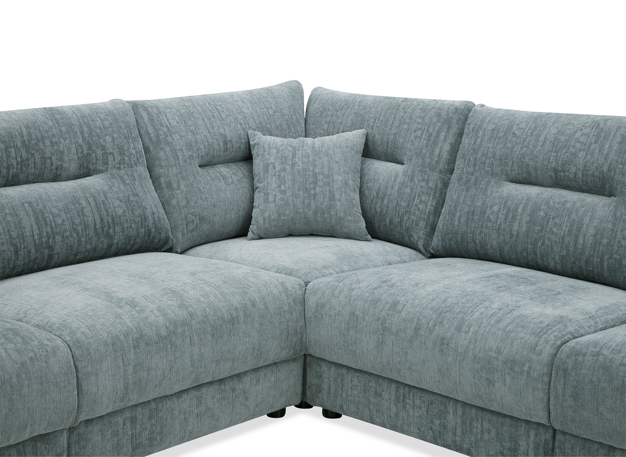 Sofá esquinero BALIANE de terciopelo azul jaspeado