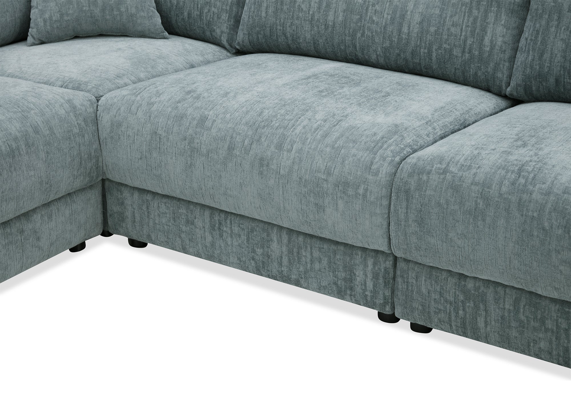 Sofá esquinero BALIANE de terciopelo azul jaspeado