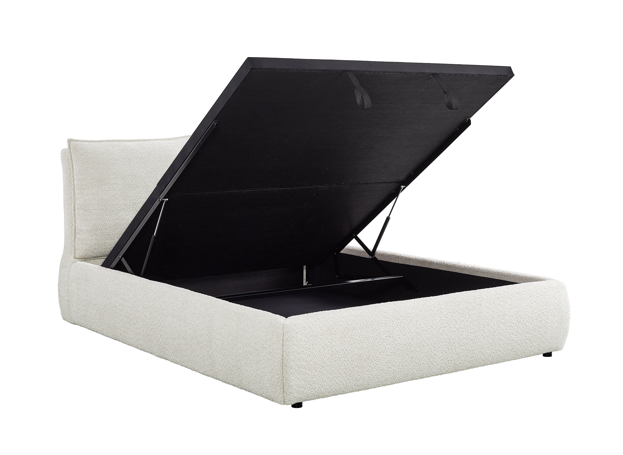 MELY Cama contenedor de tela bouclé beige 160x200 cm