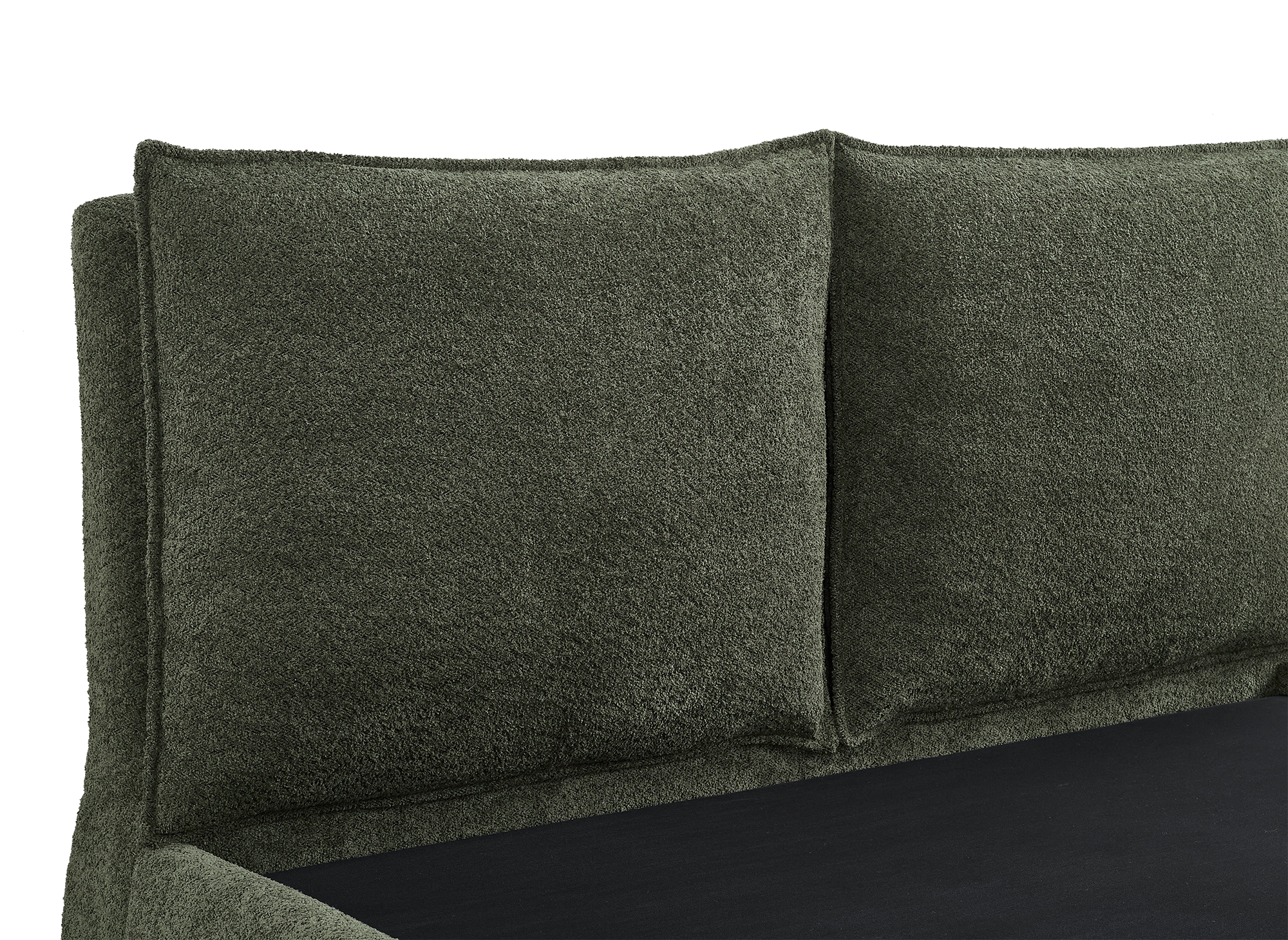 Cama con almacenaje MELY de tela bouclé verde oliva, 140 x 190 cm