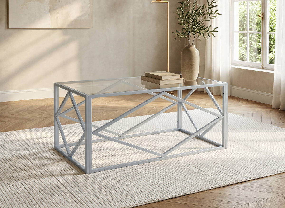 Mesa de centro rectangular de diseño ELIO en vidrio y metal