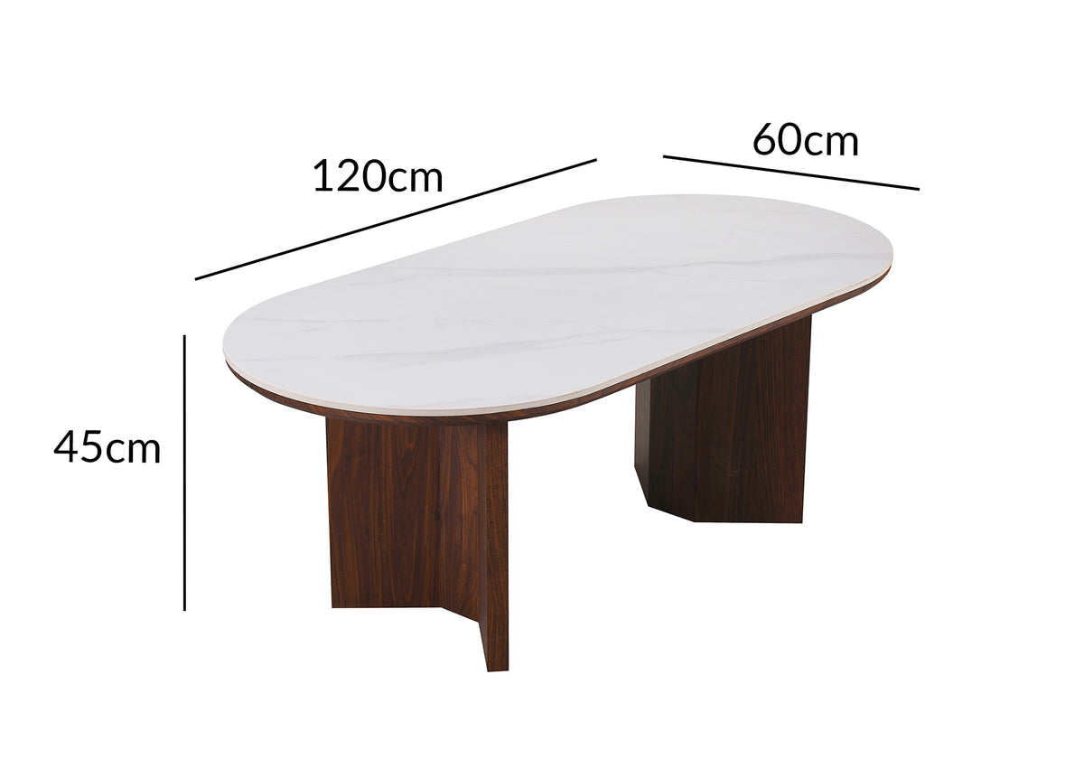Mesita de cerámica beige con patas de madera de nogal AMANDINE