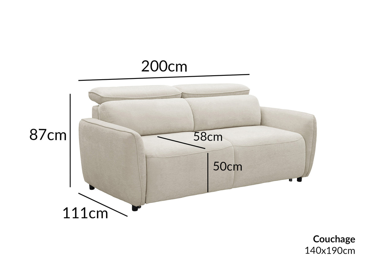 Sofá cama express 3 plazas en tejido texturizado beige - colchón 17 cm - JACINTHE