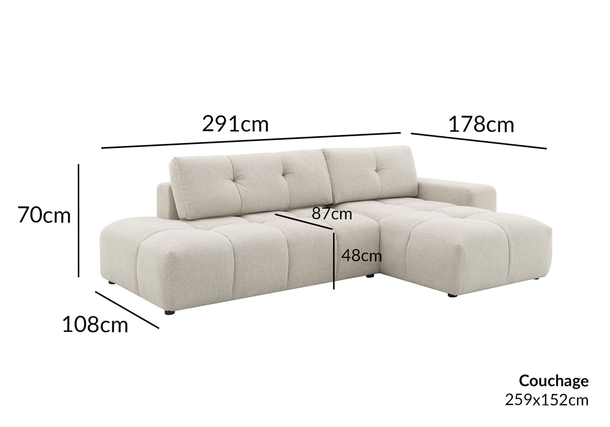Sofá esquinero convertible con cómoda en tejido texturado beige ANGELINE - Ángulo recto