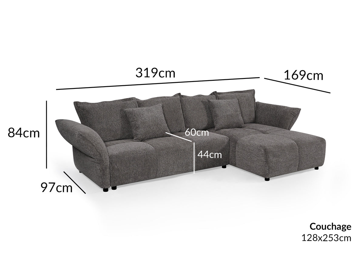 Sofá esquinero convertible reversible en terciopelo tejido gris BELINE