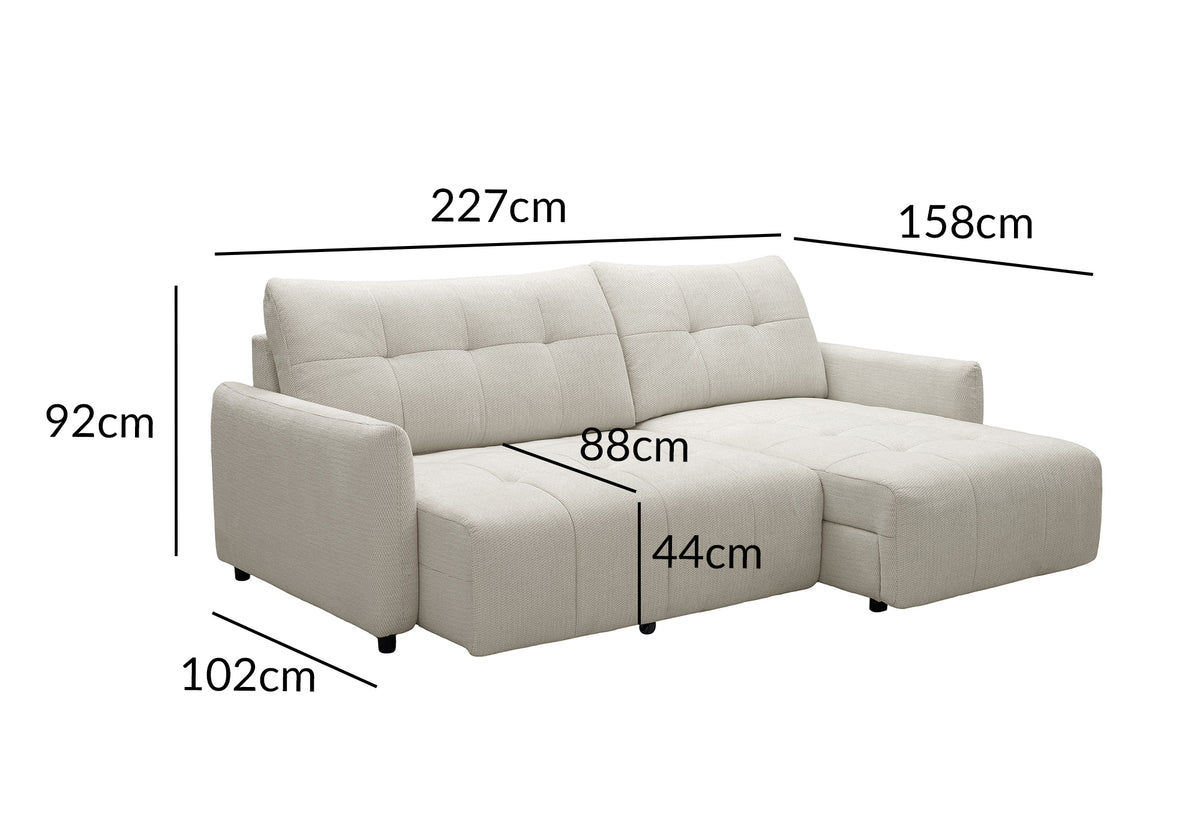 Sofá esquinero relax reversible con cómoda en tejido texturado beige KALINKA