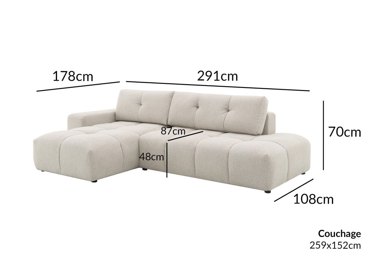 Sofá esquinero convertible con cómoda en tejido texturado beige ANGELINE - Esquina izquierda