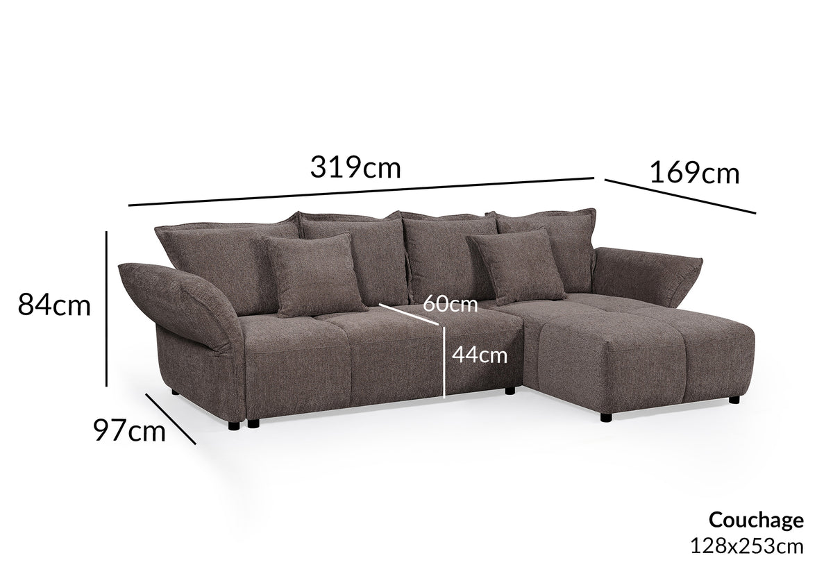 Sofá esquinero convertible reversible en terciopelo tejido marrón BELINE