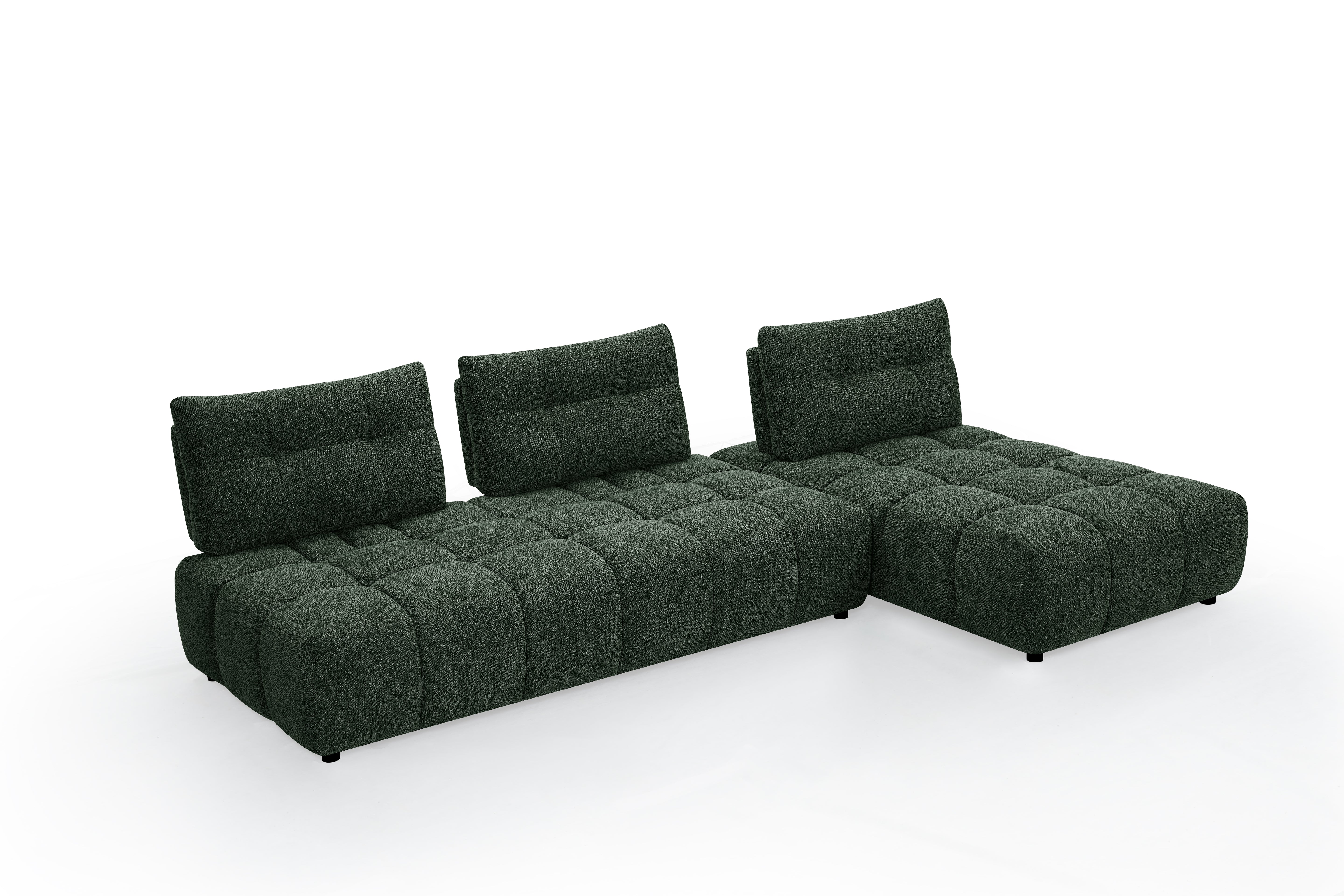 Sofá esquinero reversible ALANA en terciopelo verde caqui texturizado